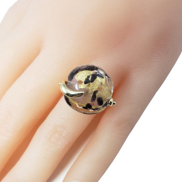 Vintage 14 Karat Yellow Gold and Iridescent Glass Stone Ring Size 8 #11680 - Picture 8 of 8